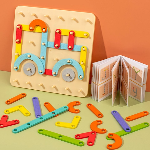 Creative Wooden Geoboard Puzzle Toy For Kids Montessori Geometric Shape Pattern Construction Learning Education Pegboard