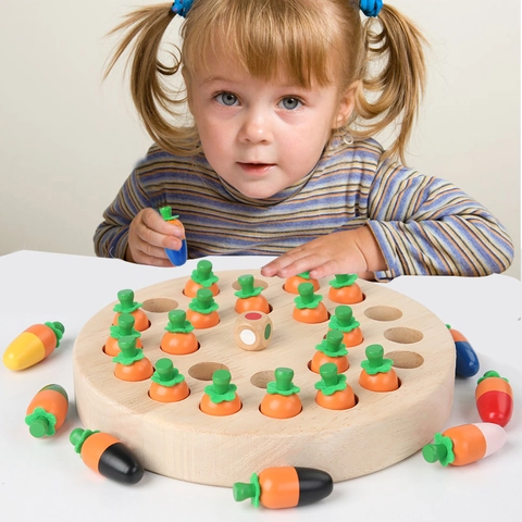 Gioco da Tavolo Scacchi di Memoria Carota in Legno per Bambini Montessori Educativo Apprendimento Precoce Addestramento Logica