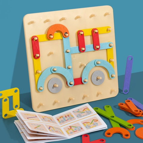 Creative Wooden Geoboard Puzzle Toy For Kids Montessori Geometric Shape Pattern Construction Learning Education Pegboard