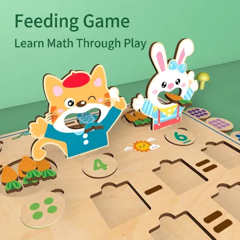 Gioco di Alimentazione Matematica Montessori Giocattolo Educativo in Legno Pratica Addizione Sottrazione Apprendimento Orologio Puzzle Bambini