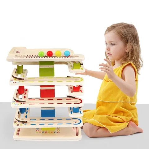 Holz Kugelbahn Spielzeug Montessori Pädagogisches Kugelrennen Für Kleinkinder Konzentrationstraining Naturholz Gleitbahn Spiel