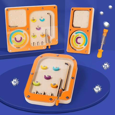 Wooden Maze Pinball Game Toy Educational Balance Game Board For Kids Hand-eye Coordination Training Intellectual Development Handheld Puzzle Board