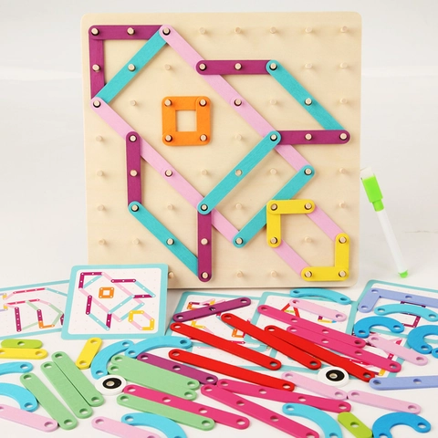 Montessori Geoboard in Legno Giocattolo Matematico Grafico per Bambini Puzzle di Forme Geometriche Giochi Educativi Apprendimento
