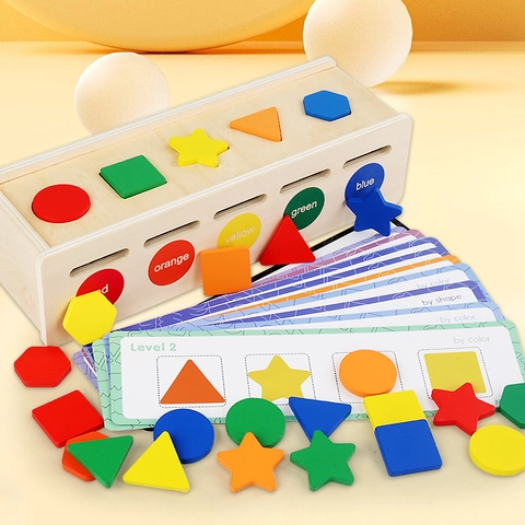 Montessori Wooden Color Shape Sorting Matching Box Educational Learning Toys Hand-Eye Coordination For Kids Toddlers