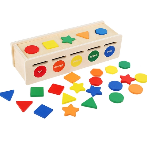 Montessori Wooden Color Shape Sorting Matching Box Educational Learning Toys Hand-Eye Coordination For Kids Toddlers