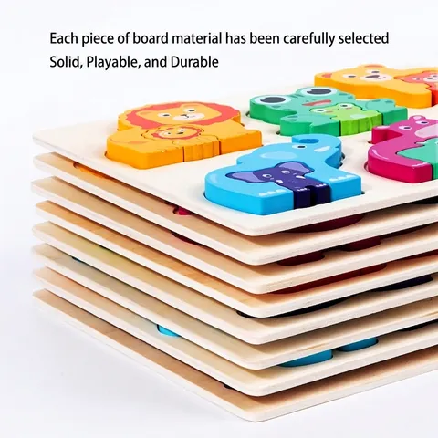 Wooden 3D Geometric Puzzle For Toddlers Early Education Montessori Jigsaw Toys Dinosaur Animal Vehicle Fruit Space Board Gift
