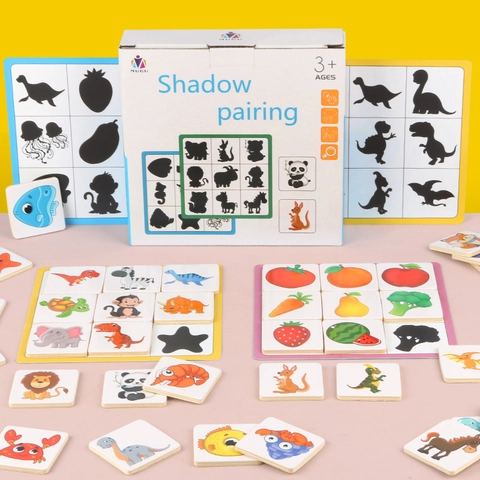 Montessori Shadow Matching Game Wooden Shape Puzzle Educational Toy For Kids Animal Fruit Observation Early Learning Board