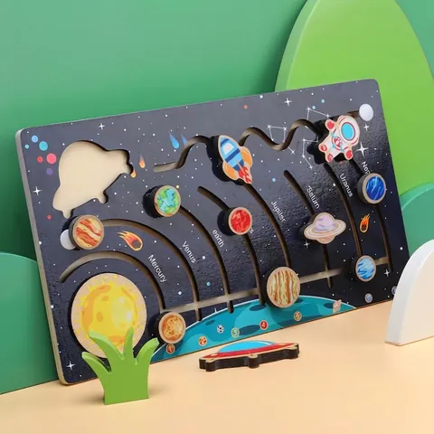 Puzzle a Scorrimento Cognitivo dei Pianeti del Sistema Solare in Legno Giocattolo Educativo di Esplorazione Scientifica per Bambini