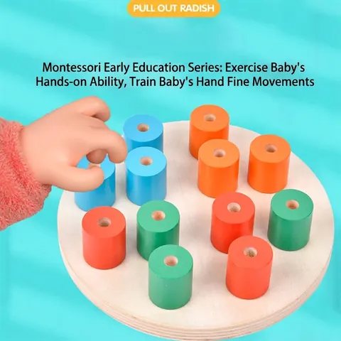 Jouet Empilable Montessori en Bois avec Clous Champignons pour Tout-petits Entraînement de la Motricité Fine Puzzle Éducatif