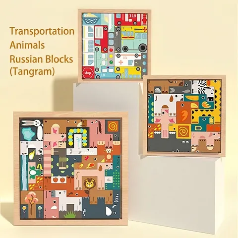 Giocattolo Puzzle 3D in Legno per Bambini Animali Veicoli Puzzle Irregolare Blocchi di Costruzione Educativo Montessori