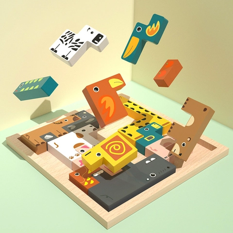 Giocattolo Puzzle 3D in Legno per Bambini Animali Veicoli Puzzle Irregolare Blocchi di Costruzione Educativo Montessori