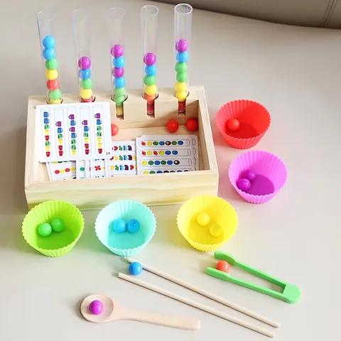 Montessori Giocattolo di Smistamento Colori in Legno Set Perline Clip Provette Educativo Allenamento Abilità Motorie Bambini