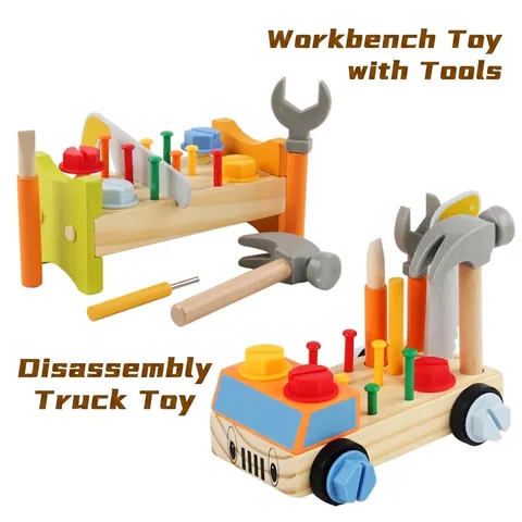 Giocattolo da Banco da Lavoro Educativo in Legno per Bambini Workbench per Giochi di Finzione Con Martello Chiave Inglese