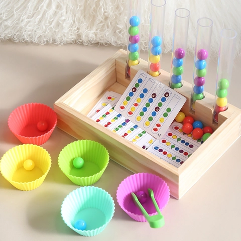 Montessori Giocattolo di Smistamento Colori in Legno Set Perline Clip Provette Educativo Allenamento Abilità Motorie Bambini