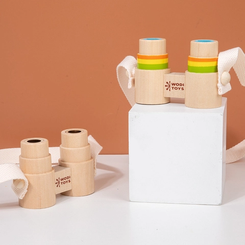Kids Portable Wooden Binoculars Toy Mini Magnifying Glass For Outdoor Observation Science Education Toddler Montessori Gift