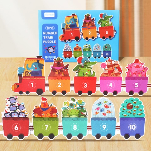 Treehole 20 Stuks Houten Getallentrein Puzzel Voor Kinderen Vroegschoolse Educatie Diercognitie Bijpassende Puzzel Speelgoed