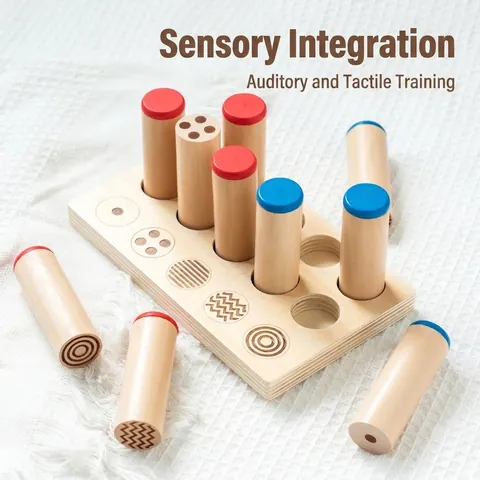 Set di Giocattoli Sensoriali in Legno Montessori Allenamento Tattile e Uditivo Gioco di Abbinamento Educativo per Bambini
