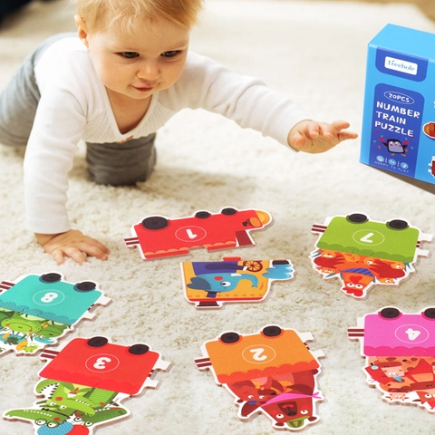 Treehole 20 Stuks Houten Getallentrein Puzzel Voor Kinderen Vroegschoolse Educatie Diercognitie Bijpassende Puzzel Speelgoed
