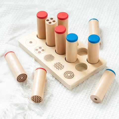 Set di Giocattoli Sensoriali in Legno Montessori Allenamento Tattile e Uditivo Gioco di Abbinamento Educativo per Bambini