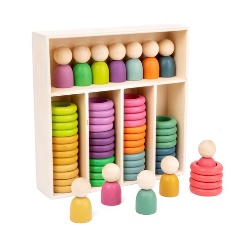 Giocattoli Montessori in Legno per lo Smistamento dei Colori Bambole Arcobaleno Tazze e Palline Gioco Educativo Prescolare per Bambini