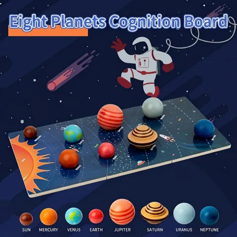 Puzzle del Sistema Solare in Legno Montessori per Bambini Pianeti Astronomia Apprendimento Educativo Cognizione Tavola di Abbinamento