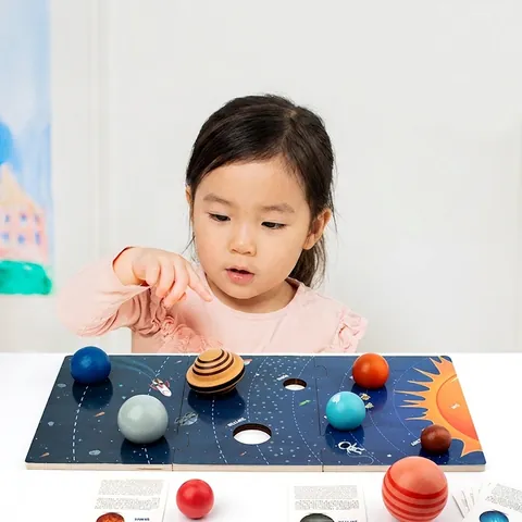 Puzzle del Sistema Solare in Legno Montessori per Bambini Pianeti Astronomia Apprendimento Educativo Cognizione Tavola di Abbinamento