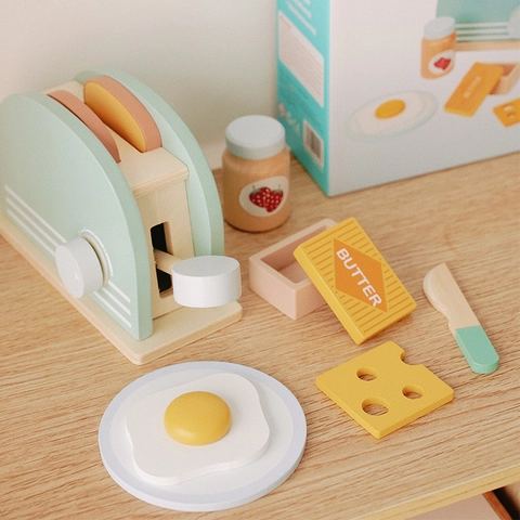 Set di Giocattoli Tostapane in Legno per Bambini Set di Simulazione Educativa per la Colazione Verde Menta per Bambini Ragazze Regalo