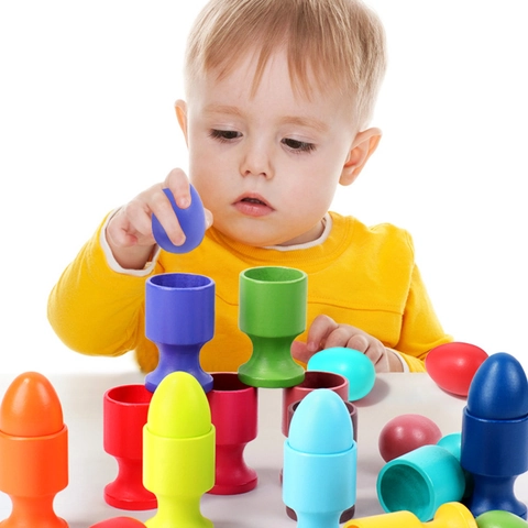 Montessori Wooden Color Sorting Toys Rainbow Egg Cups For Toddlers Early Learning Fine Motor Skills Training Preschool Education Gift