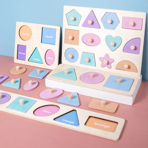 Tavola del Puzzle Forme Geometriche Magnetiche in Legno Montessori Con Maniglie Giocattolo Educativo Colore Macaron per Bambini