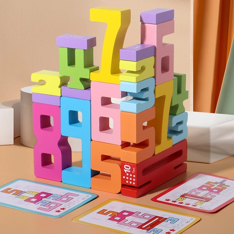 Wooden Montessori Digital Building Blocks Colorful Number Puzzle Educational Stacking Game For Kids Early Learning Toddler Toy