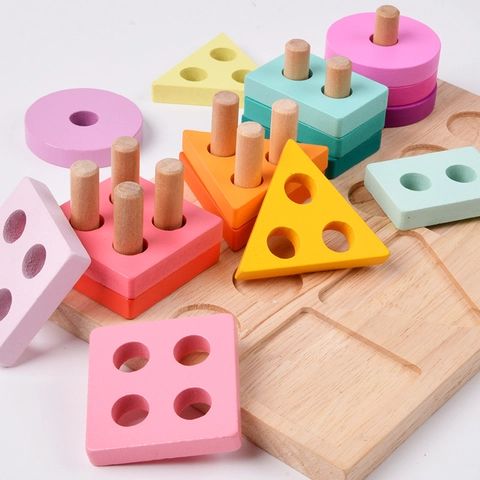 Montessori Giocattolo in Legno Gioco di Pesca Magnetica Forme Geometriche Blocchi Impilabili Giocattolo Educativo