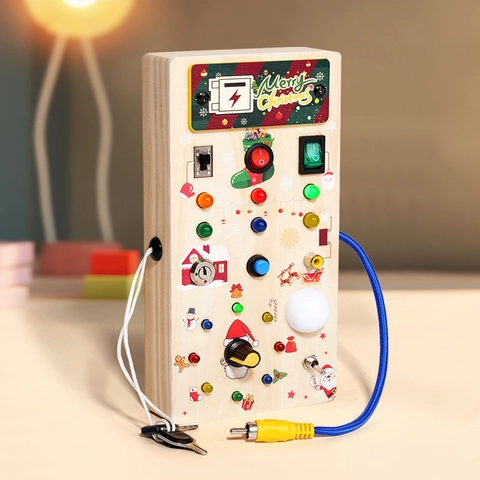Christmas Montessori Wooden Busy Board LED Light Switch Sensory Board Fine Motor Skills Early Education Toy For Kids Gift