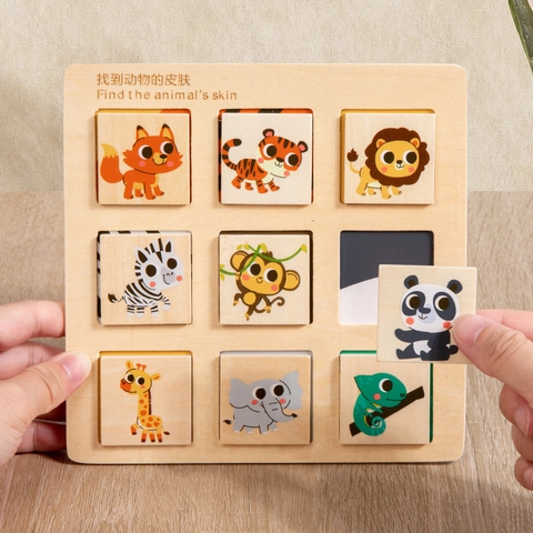 Montessori Wooden Matching Puzzle Board Educational Toy Fruit Animal Skin Cognition Logic Thinking Learning Toy For Kids Toddlers