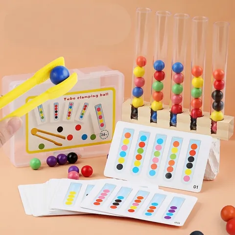Montessori Holz Farbsortierspielzeug Mit Reagenzgläsern Und Pinzetten Pädagogisches Hand-Auge-Koordination Logiktraining Spiel Für Kinder