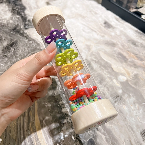 Montessori Wooden Rainmaker Toy Rainbow Sensory Musical Instrument For Baby Infants Toddlers Early Learning Education Auditory Toy