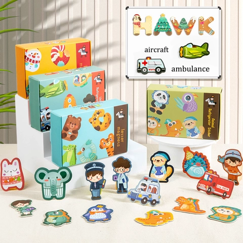 Magneti da Frigorifero Magnetici con Alfabeto Animali Cartoni Animati Dinosauro Veicolo per Bambini Educazione Precoce Giocattolo