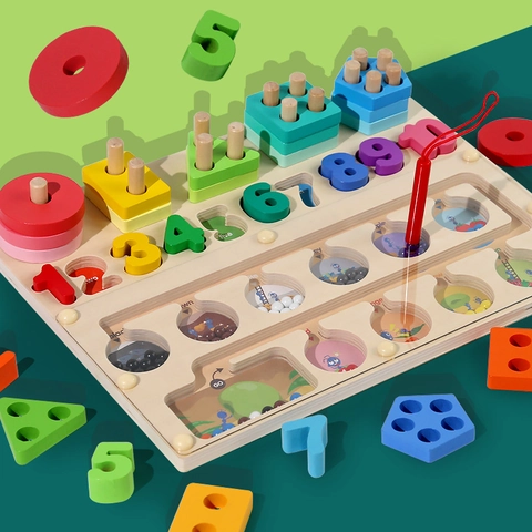 Montessori Houten Magnetisch Nummer Kleur Sorteerbord Labyrint Tellen Geometrische Vorm Sorteerblokken Educatief Speelgoed Cadeau