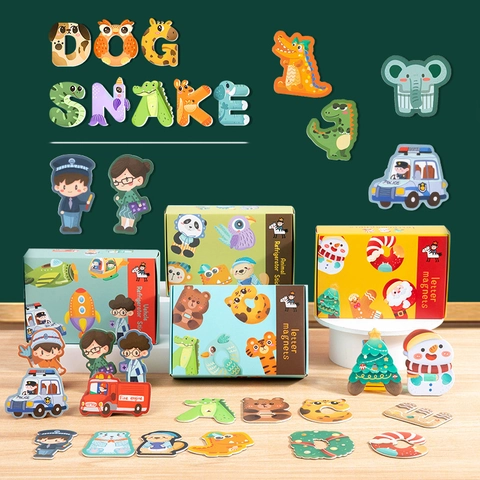 Magneti da Frigorifero Magnetici con Alfabeto Animali Cartoni Animati Dinosauro Veicolo per Bambini Educazione Precoce Giocattolo