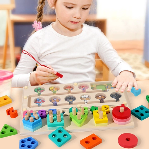 Montessori Houten Magnetisch Nummer Kleur Sorteerbord Labyrint Tellen Geometrische Vorm Sorteerblokken Educatief Speelgoed Cadeau