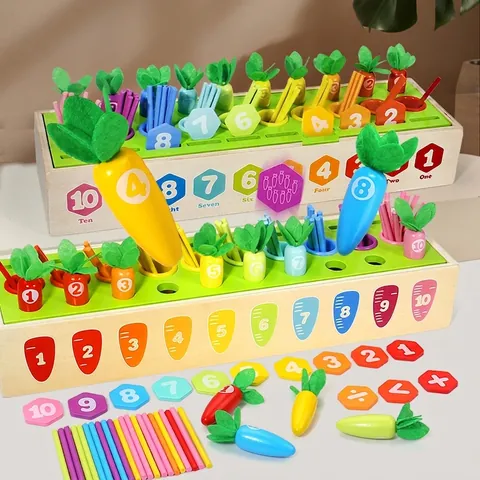 Montessori Wooden Carrot Pulling Math Toy Set Educational Counting Sticks Number Matching Game For Toddlers Kids Learning Toy