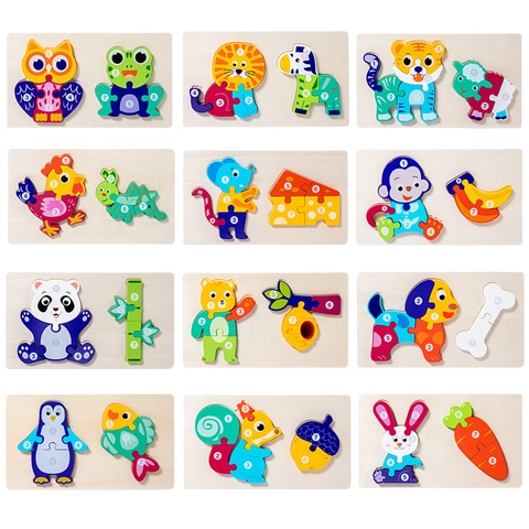 Puzzle Montessori in Legno Catena Alimentare Animali Corrispondenza Numeri Giocattoli per Bambini Gioco di Apprendimento Cognitivo