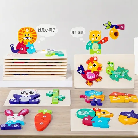 Puzzle Montessori in Legno Catena Alimentare Animali Corrispondenza Numeri Giocattoli per Bambini Gioco di Apprendimento Cognitivo