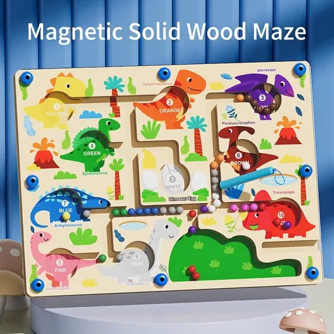 Dinosaurier Magnetisches Labyrinth Holz Lernspielzeug Für Kinder Farbsortierung Zahlen Zählen Montessori Lernspielzeug Motorikspiel