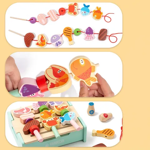 Giocattolo Barbecue in Legno per Bambini Set da Gioco di Simulazione Cibo da Cucina Giocattolo Educativo BBQ Barbecue per Giochi di Ruolo
