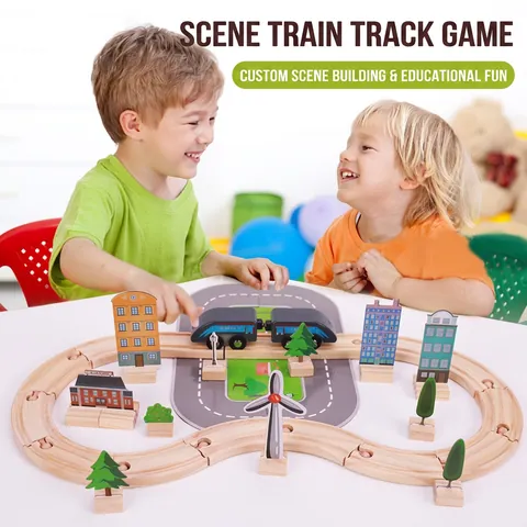 Wooden Train Track Educational Building Block Simulation City Scene Toy Magnetic Railway Interaction Gift For Kids