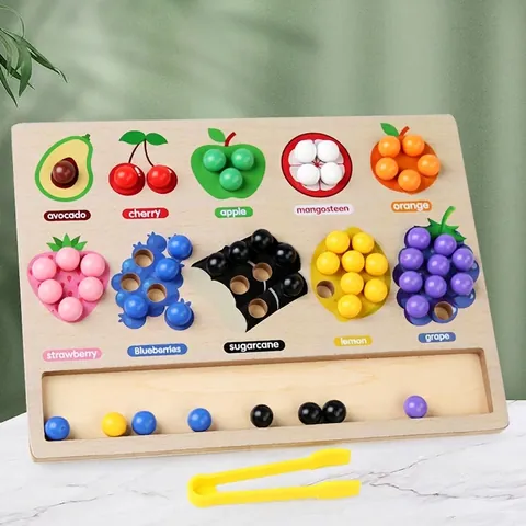 Gioco di Smistamento Frutta in Legno Montessori Abilità Motorie Fini Cognizione Colore Gioco Educativo di Perline per Bambini