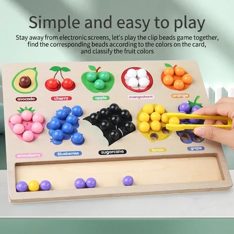 Gioco di Smistamento Frutta in Legno Montessori Abilità Motorie Fini Cognizione Colore Gioco Educativo di Perline per Bambini