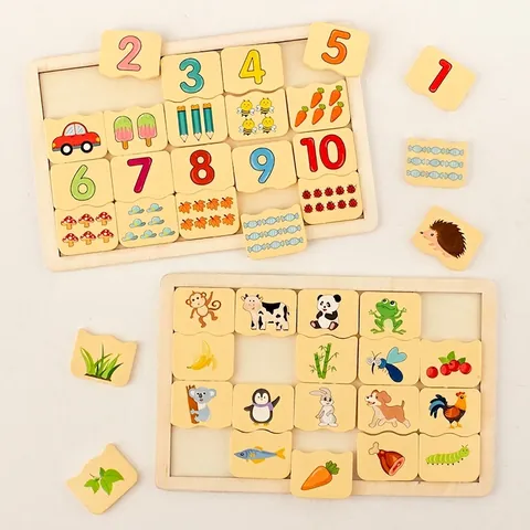 Wooden Educational Matching Puzzle Toy For Kids Number Animal Cognition Early Learning Preschool Thinking Training Puzzle Board Multicolor