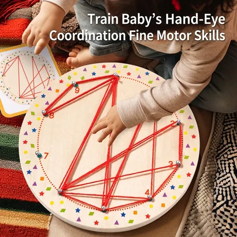 Montessori Holz Wickel Geometrie Spielzeug Für Kinder Frühe Bildung Fädeln Steckbrett Musterkarten Buntes Garn
