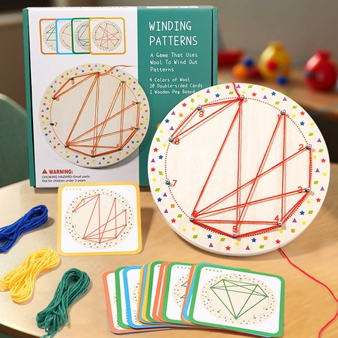 Montessori Holz Wickel Geometrie Spielzeug Für Kinder Frühe Bildung Fädeln Steckbrett Musterkarten Buntes Garn